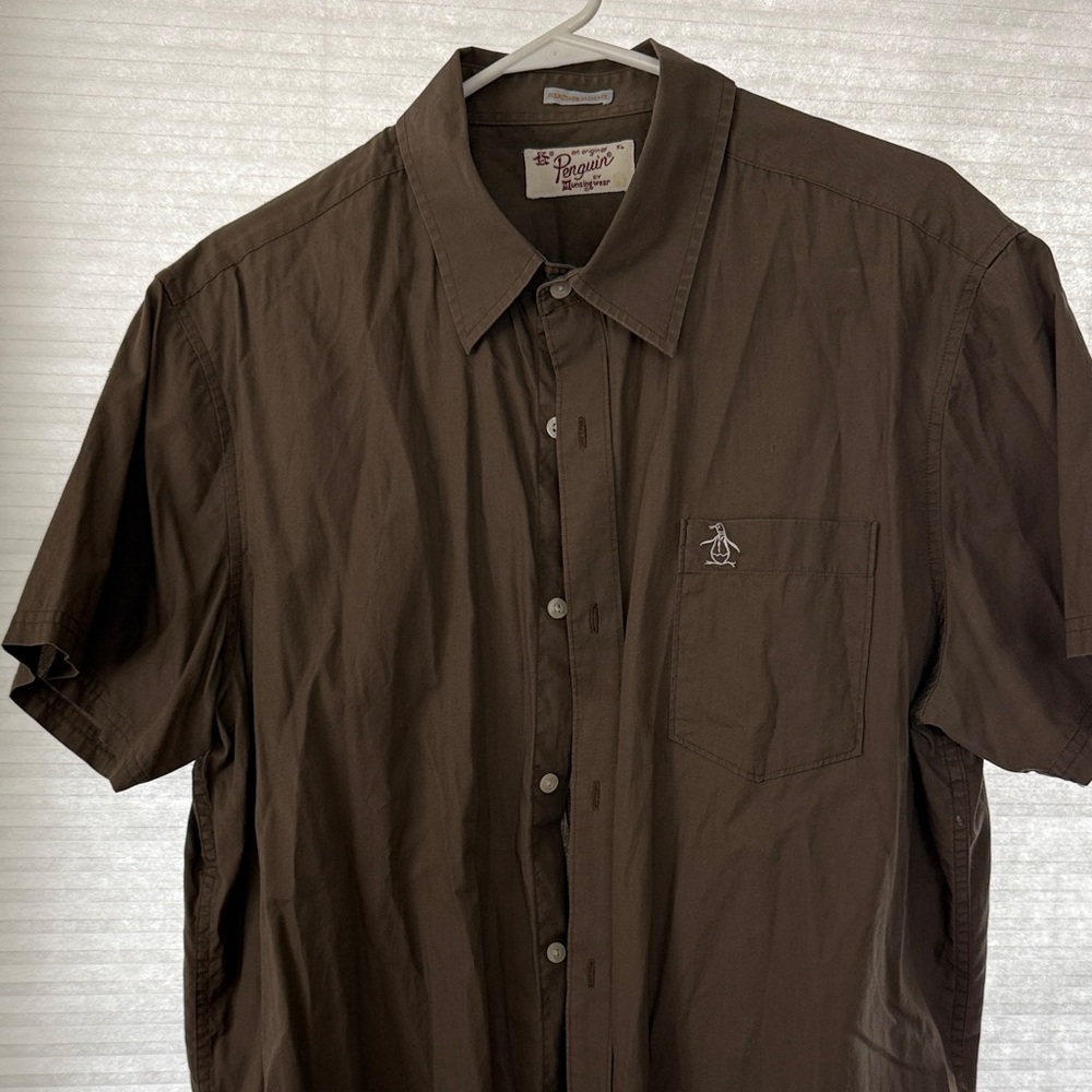 Original Penguin Men's Short-Sleeve Button-Down Shirt in Brown